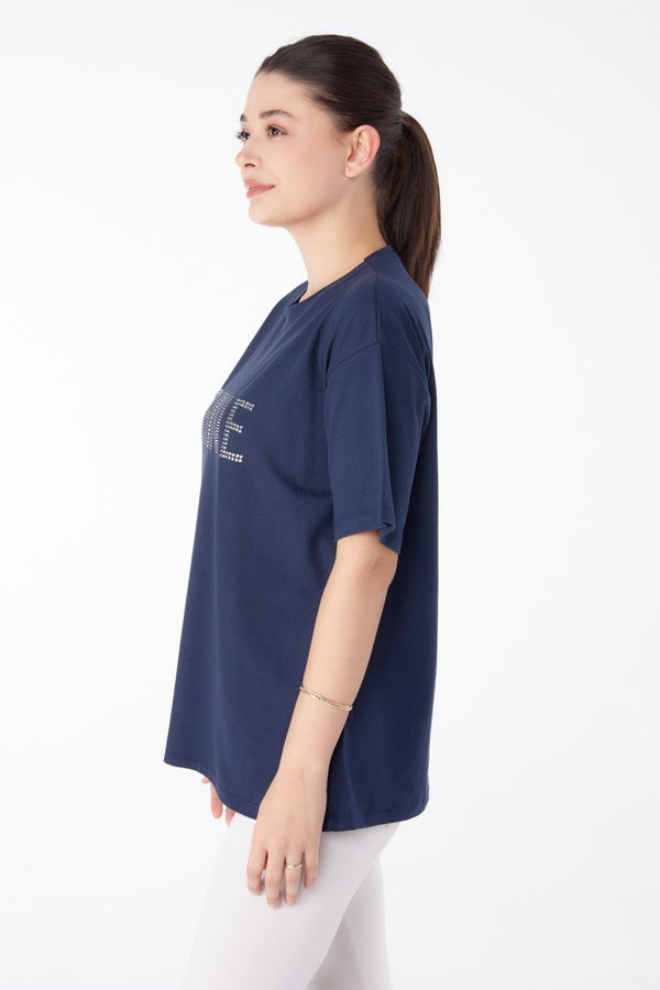 Taşlı T-Shirt Lacivert - 25474