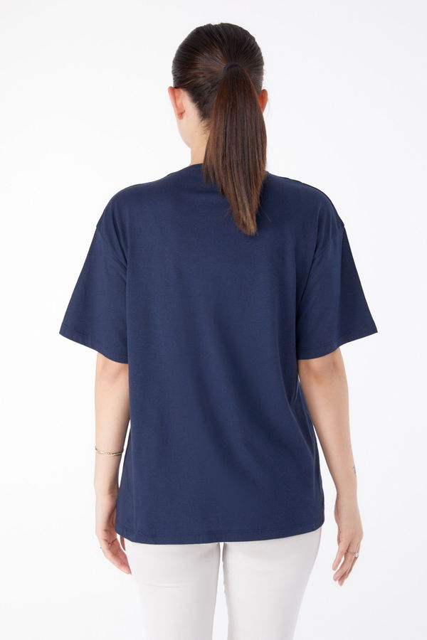 Taşlı T-Shirt Lacivert - 25474