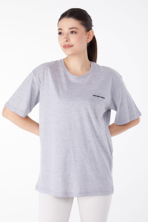 Taşlı T-Shirt Gri - 25475 GRİ