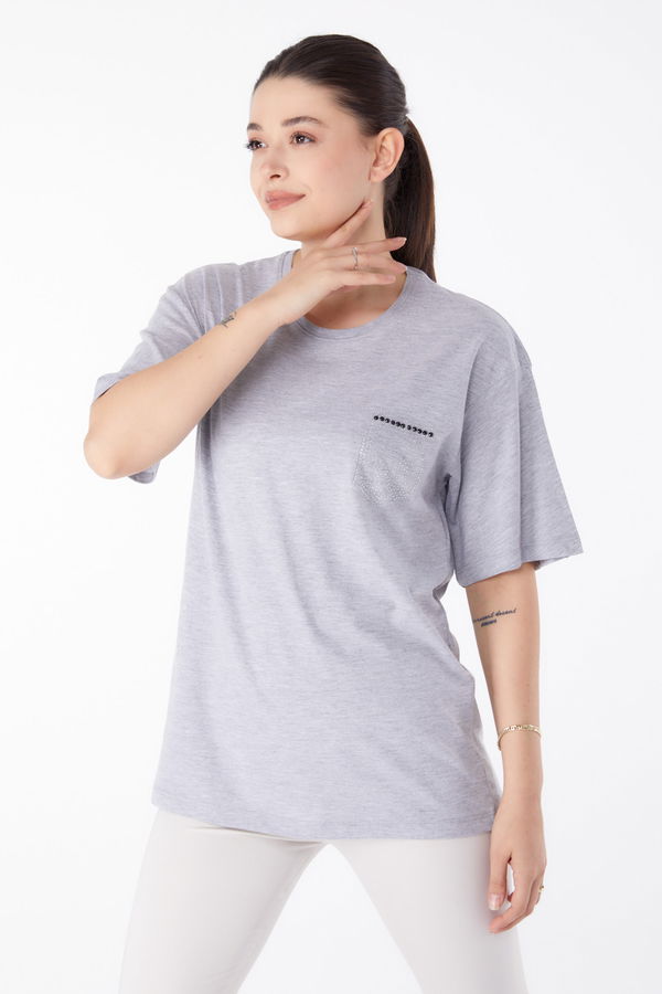 Taşlı T-Shirt Gri - 25475 GRİ