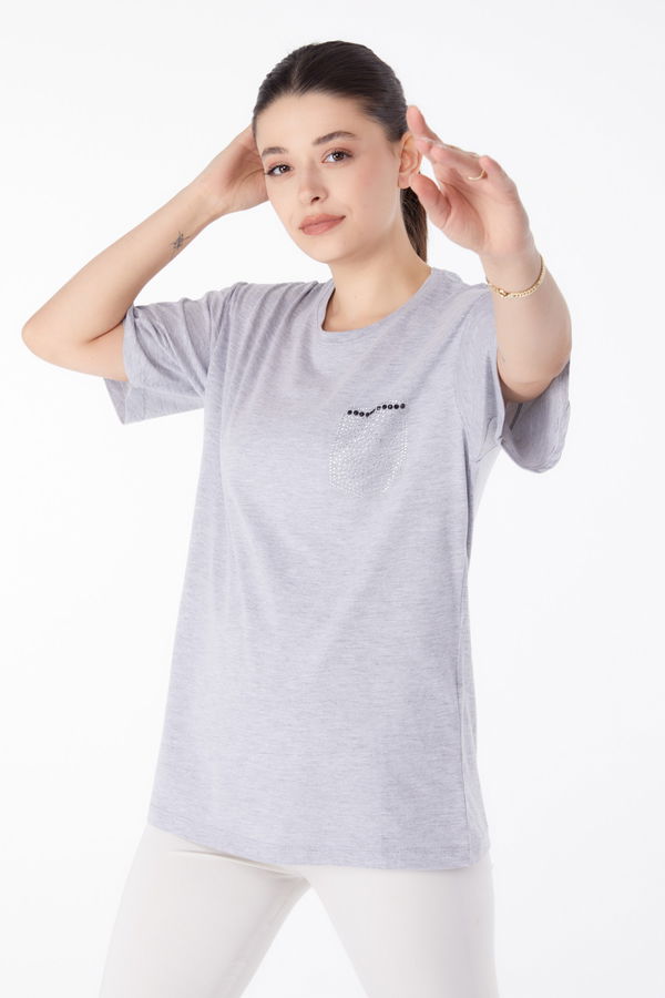 Taşlı T-Shirt Gri - 25475 GRİ
