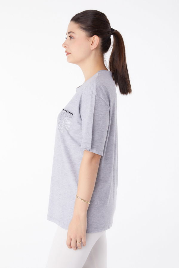 Taşlı T-Shirt Gri - 25475 GRİ