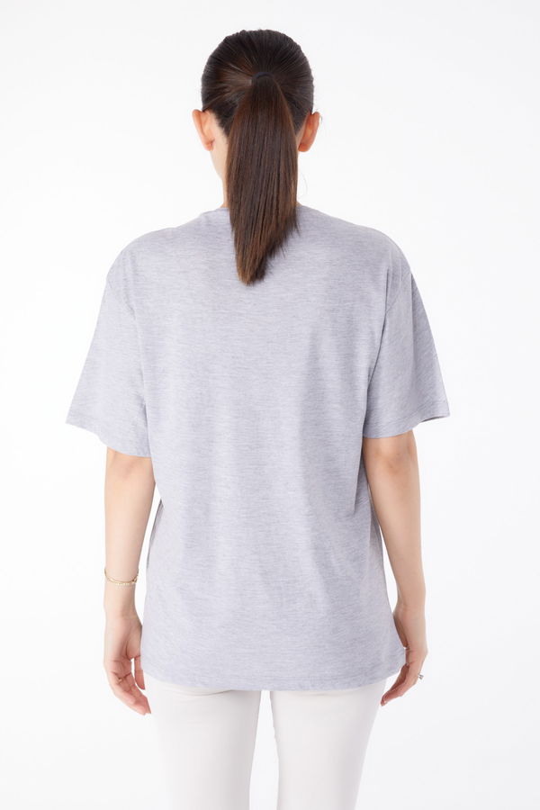 Taşlı T-Shirt Gri - 25475 GRİ