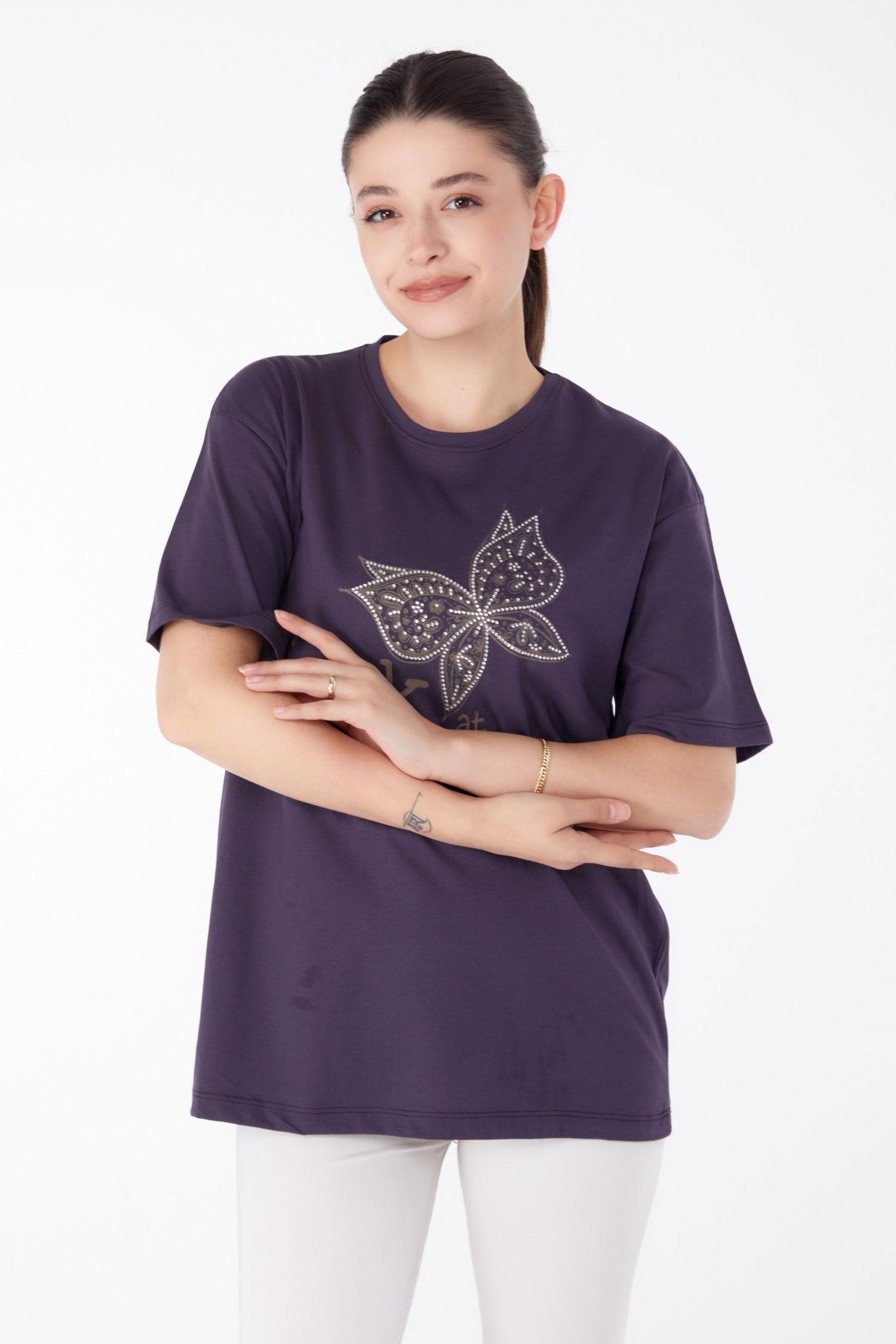 Taşlı T-Shirt Antrasit - 25476 ANTRASİT