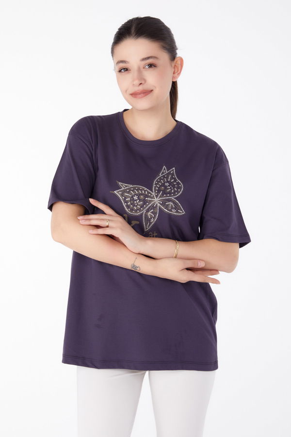 Taşlı T-Shirt Antrasit - 25476 ANTRASİT