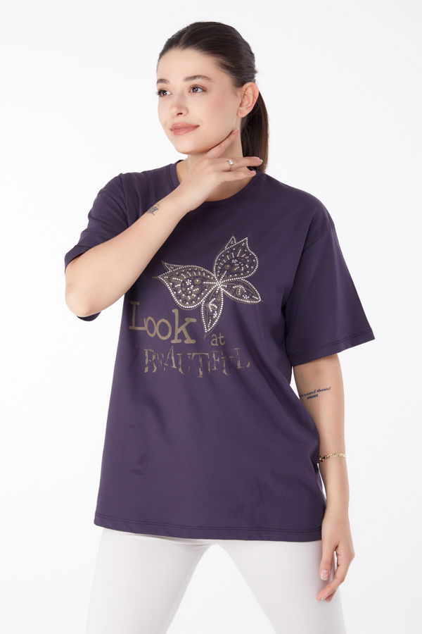 Taşlı T-Shirt Antrasit - 25476 ANTRASİT