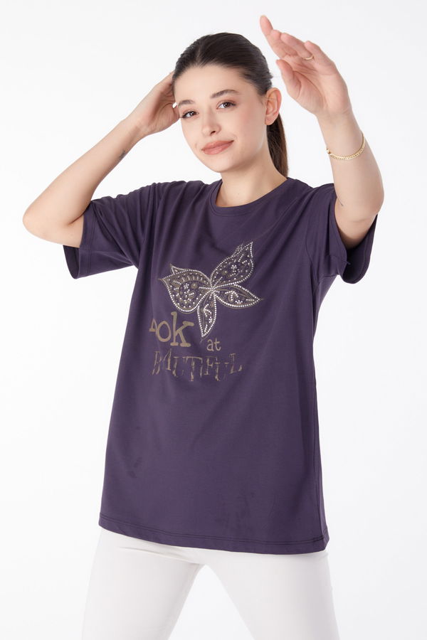 Taşlı T-Shirt Antrasit - 25476 ANTRASİT