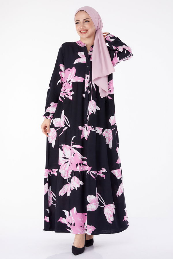 Lale Desenli Elbise Pembe - 25486