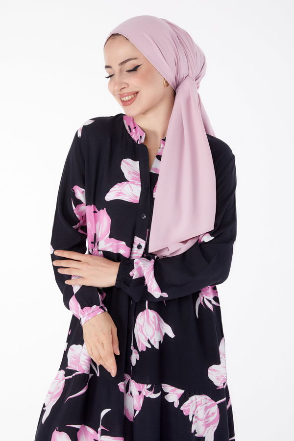 Lale Desenli Elbise Pembe - 25486