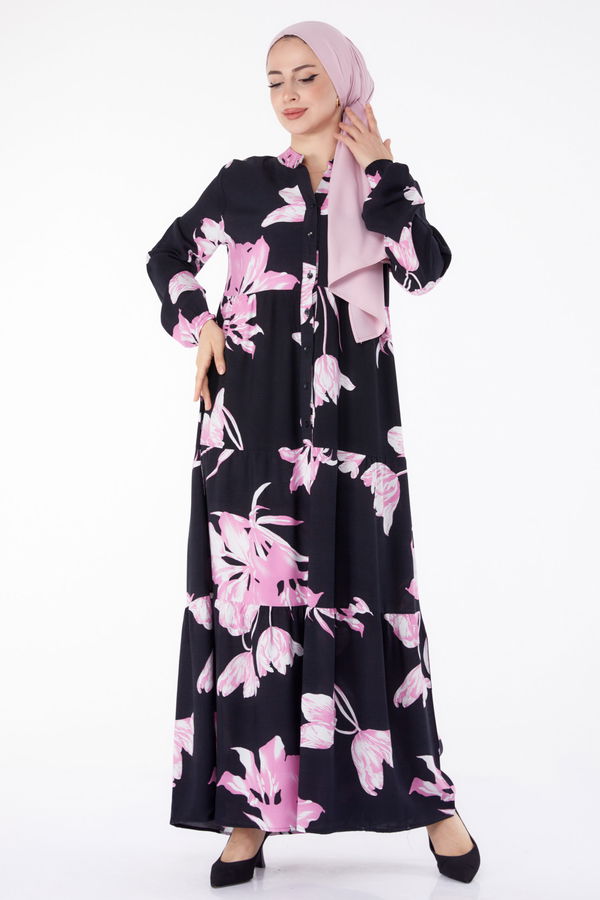 Lale Desenli Elbise Pembe - 25486