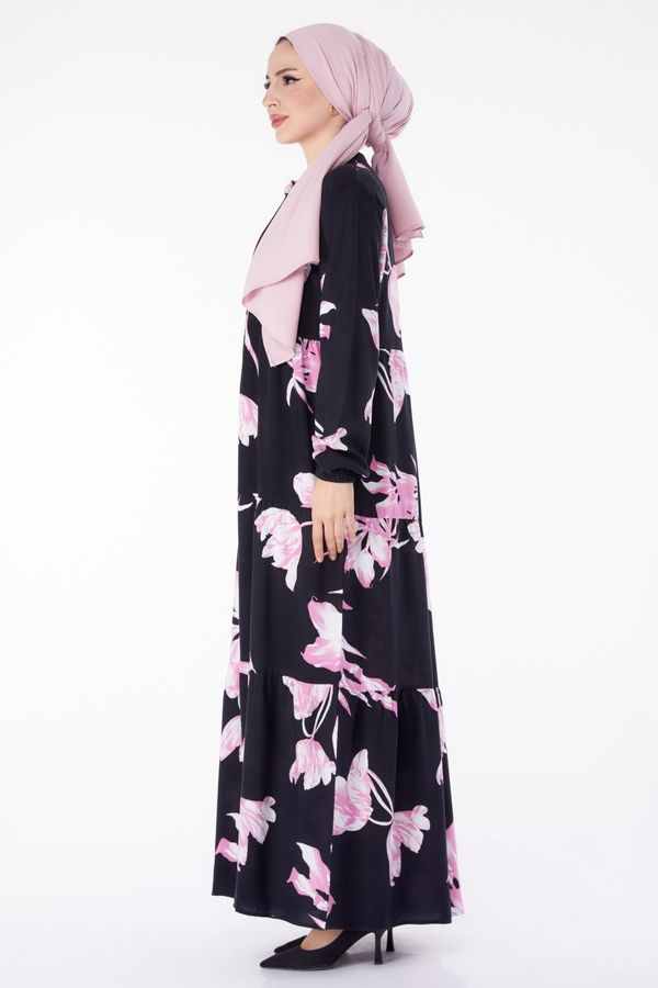 Lale Desenli Elbise Pembe - 25486