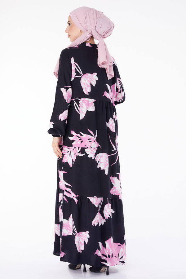 Lale Desenli Elbise Pembe - 25486