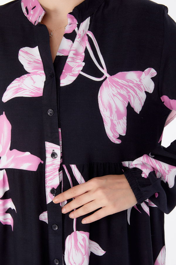 Lale Desenli Elbise Pembe - 25486