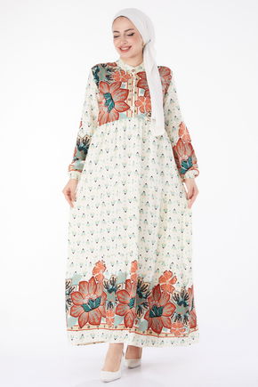 Çicek Desenli Elbise Kiremit - 25487