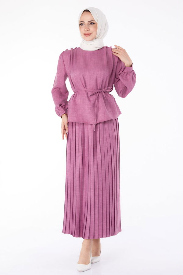 Düğme Detaylı İkili Takım Pembe - 25493 PEMBE