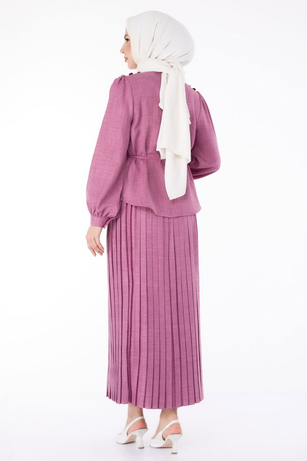 Düğme Detaylı İkili Takım Pembe - 25493 PEMBE