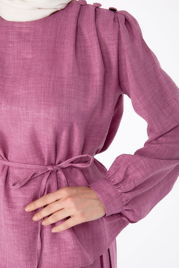 Düğme Detaylı İkili Takım Pembe - 25493 PEMBE