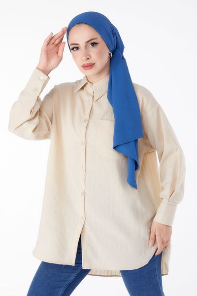 Tek Cepli Çizgili Tunik Bej - 25496