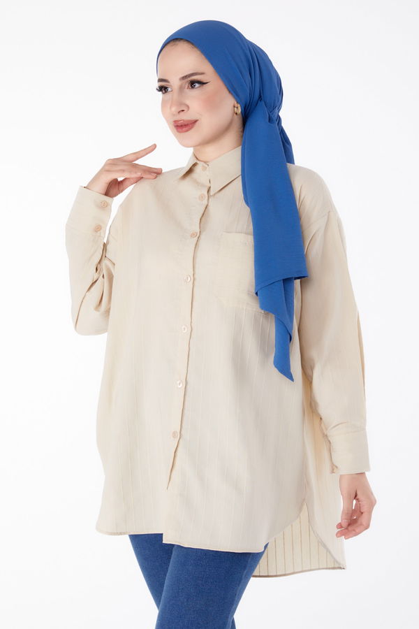Tek Cepli Çizgili Tunik Bej - 25496