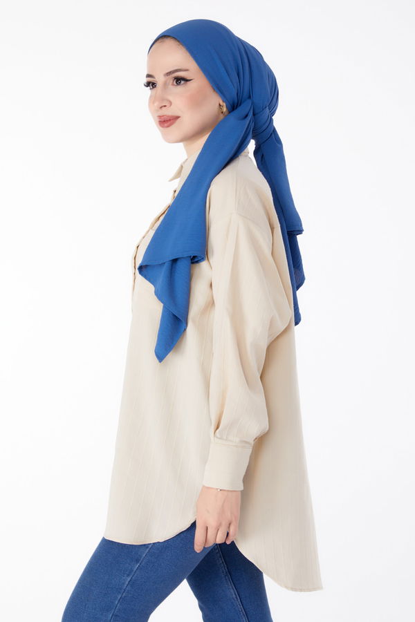 Tek Cepli Çizgili Tunik Bej - 25496