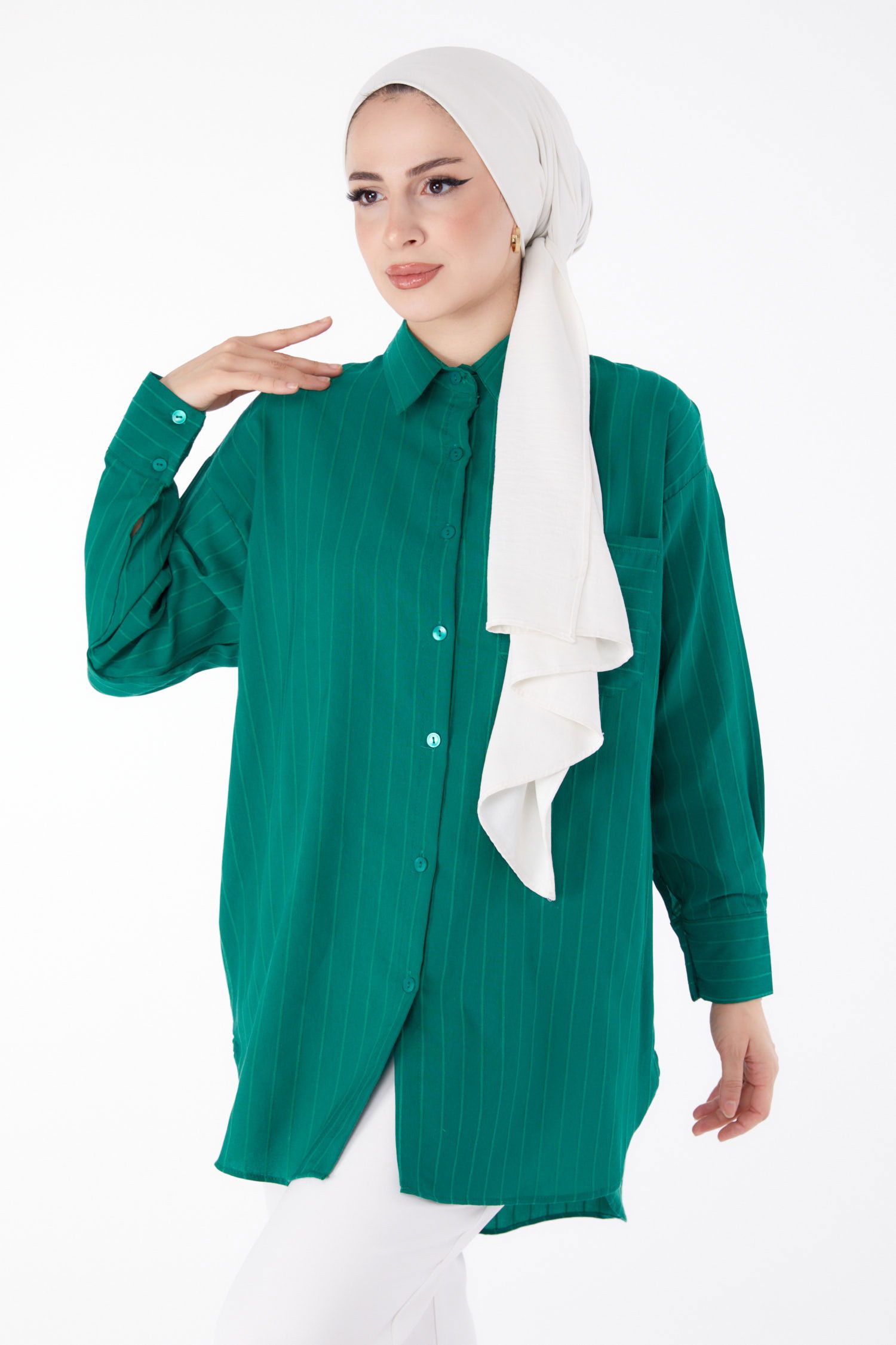 Tek Cepli Çizgili Tunik Yeşil - 25496