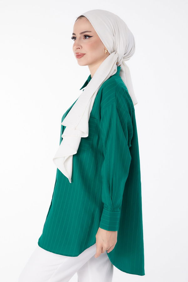 Tek Cepli Çizgili Tunik Yeşil - 25496