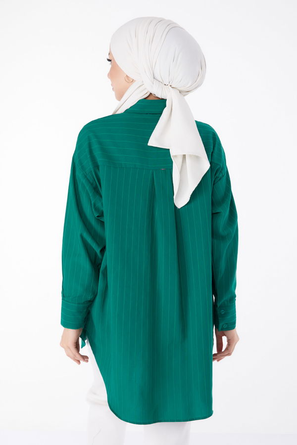 Tek Cepli Çizgili Tunik Yeşil - 25496