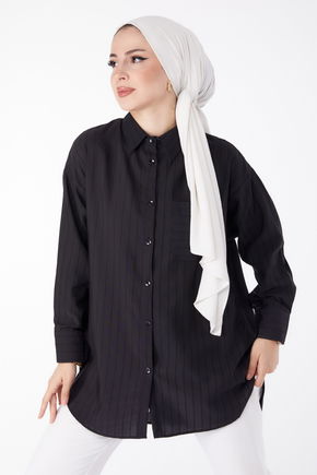 Tek Cepli Çizgili Tunik Siyah - 25496