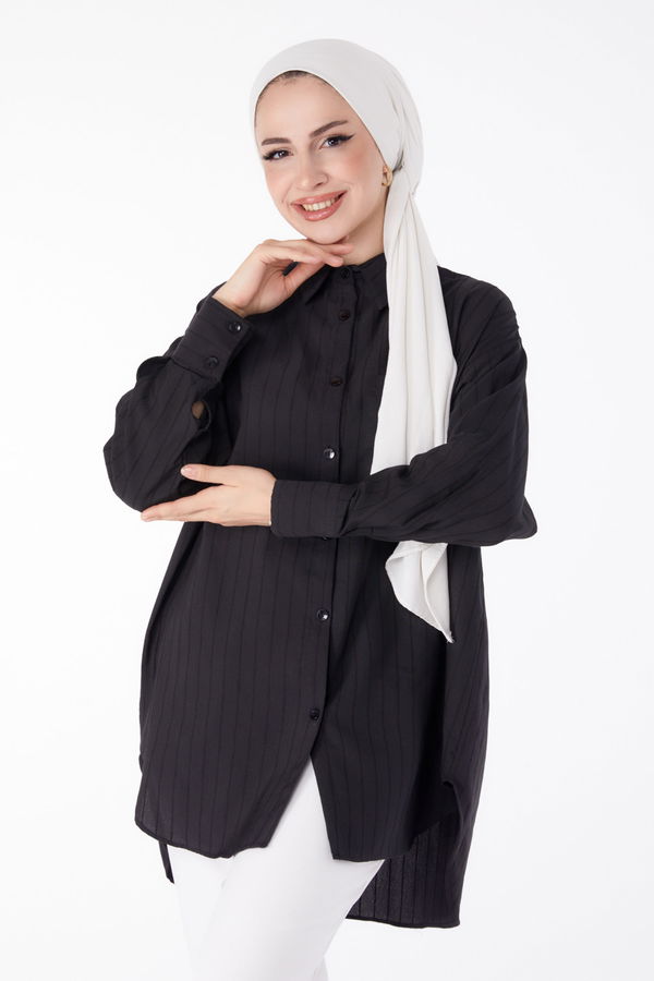 Tek Cepli Çizgili Tunik Siyah - 25496