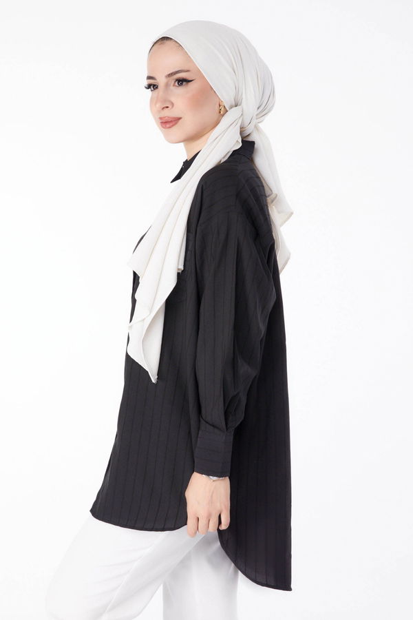 Tek Cepli Çizgili Tunik Siyah - 25496