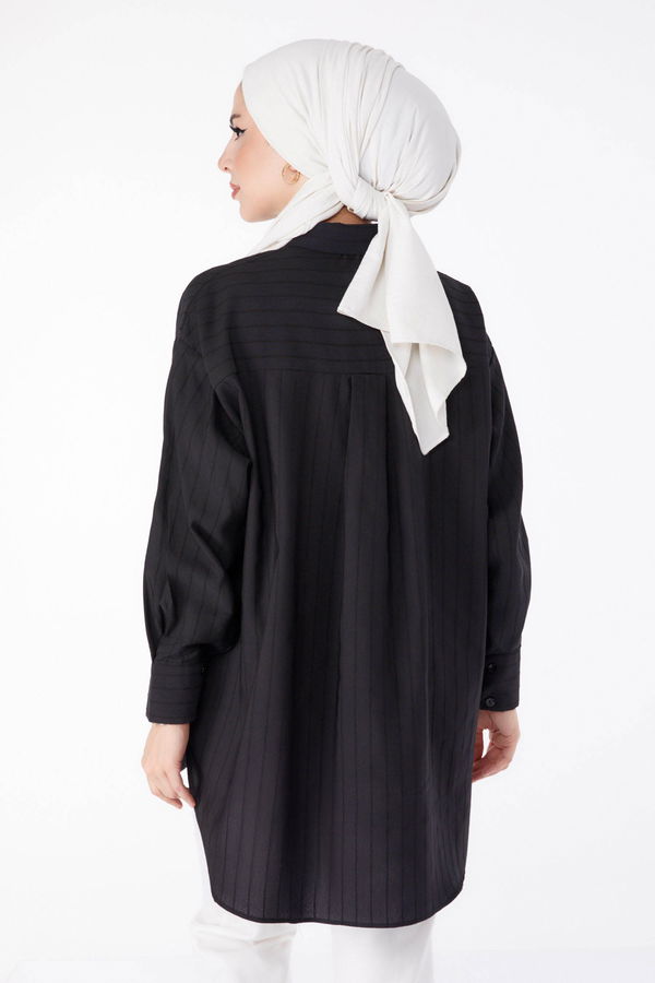 Tek Cepli Çizgili Tunik Siyah - 25496