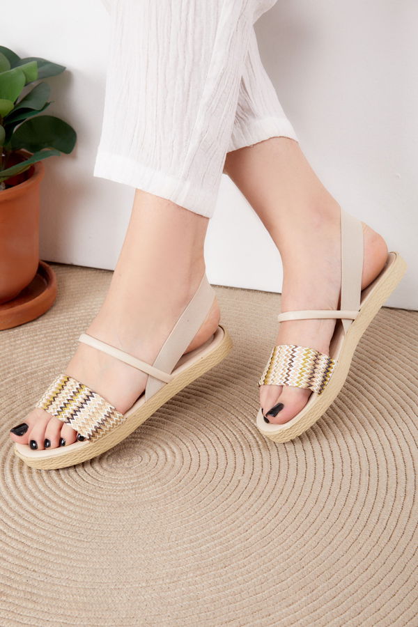 Kadın Bej Hasır Sandalet - 25527 BEJ