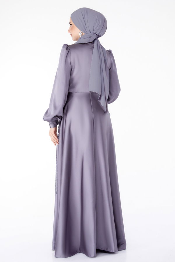 Taşlı Abiye Elbise Gri - 25576 GRİ