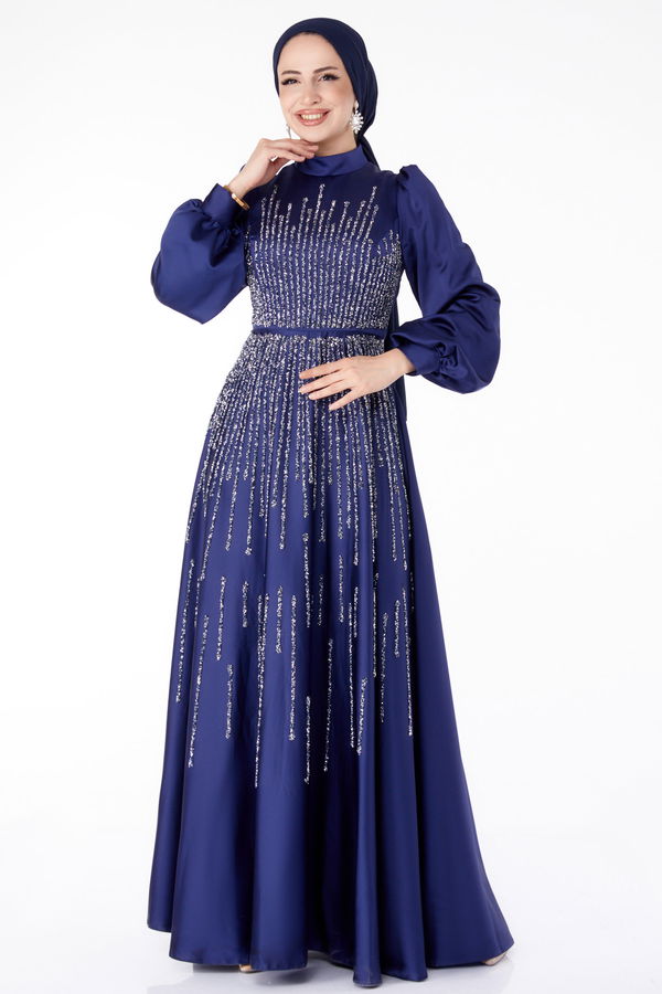 Taşlı Abiye Elbise Lacivert - 25576 LACİVERT