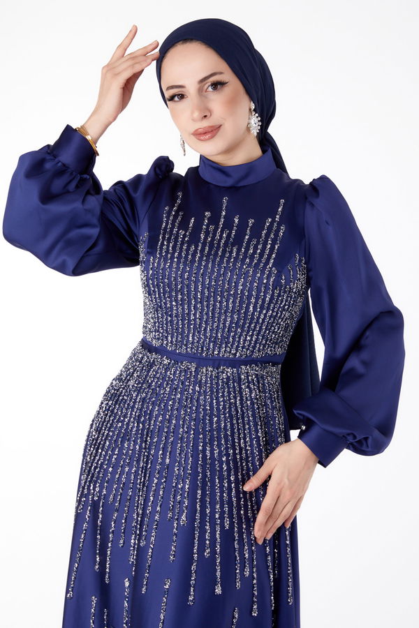 Taşlı Abiye Elbise Lacivert - 25576 LACİVERT