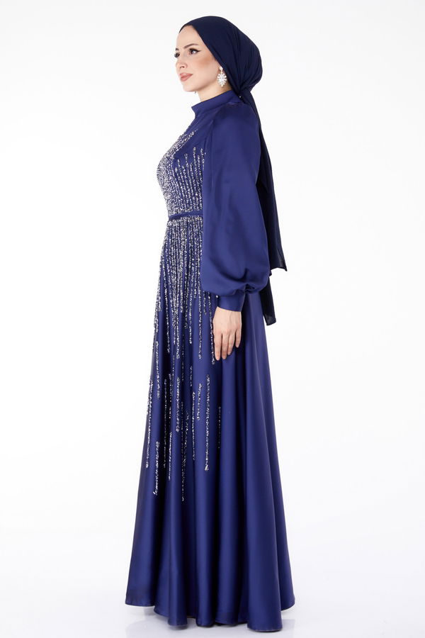 Taşlı Abiye Elbise Lacivert - 25576 LACİVERT