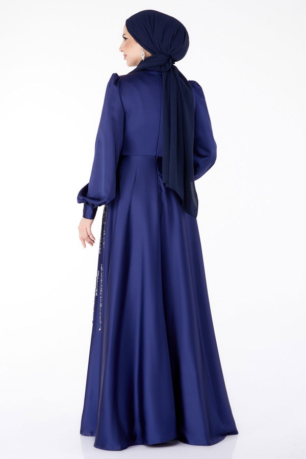 Taşlı Abiye Elbise Lacivert - 25576 LACİVERT
