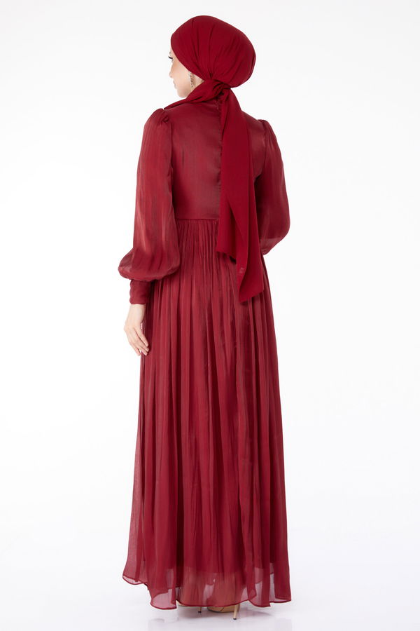 Pileli Abiye Elbise Bordo - 25577