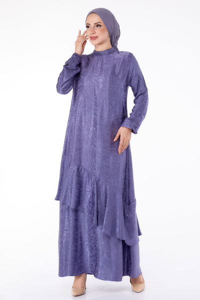 Fırfır Detaylı Elbise Mor - 25602
