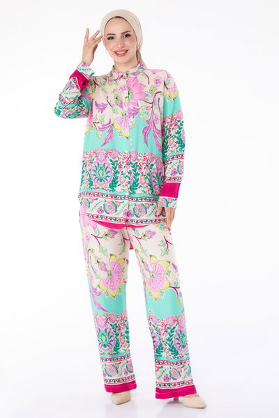 Desenli Tunik Pantolon Fuşya - 25604
