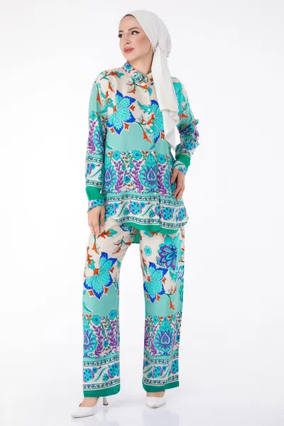 Desenli Tunik Pantolon Yeşil - 25604
