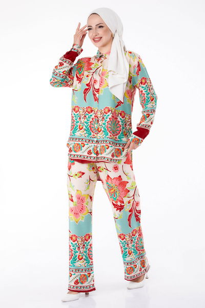 Desenli Tunik Pantolon Yeşil - 25604