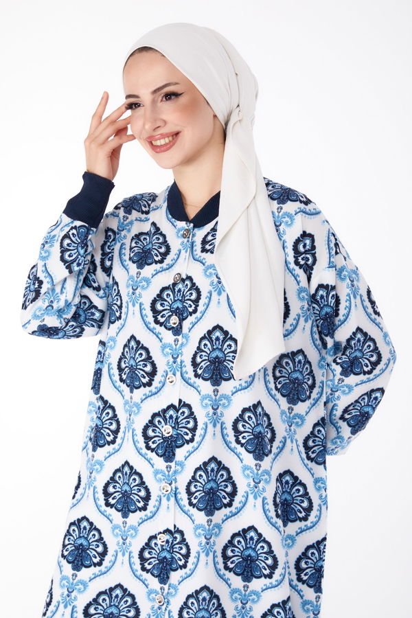 Düğmeli Desenli Tunik Lacivert - 25624