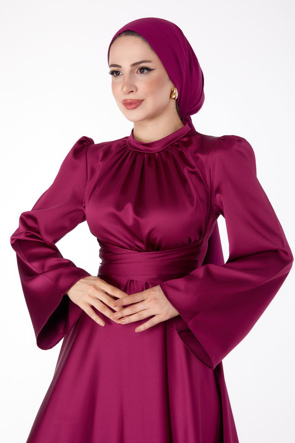 Çapraz Kemerli Abiye Elbise Mürdüm - 25646