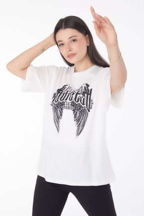 Baskılı T-shirt Beyaz - 25694