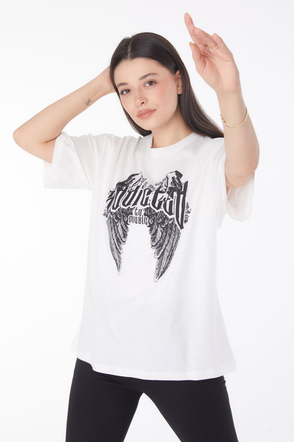 Baskılı T-shirt Beyaz - 25694