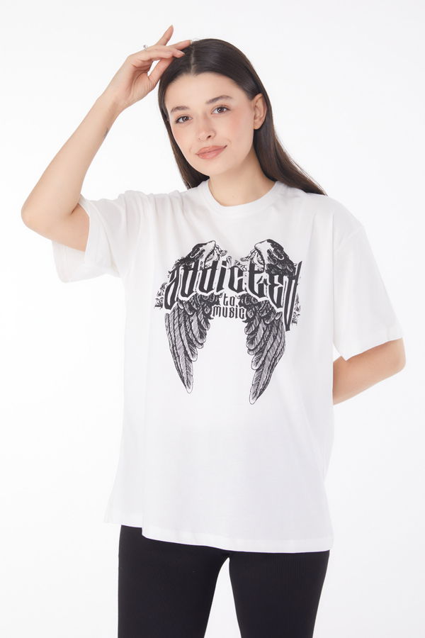 Baskılı T-shirt Beyaz - 25694