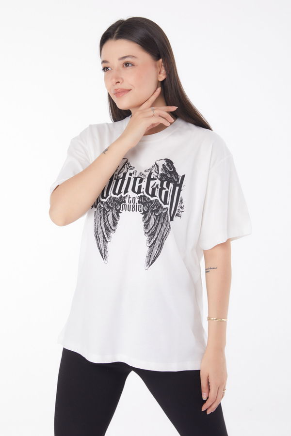 Baskılı T-shirt Beyaz - 25694