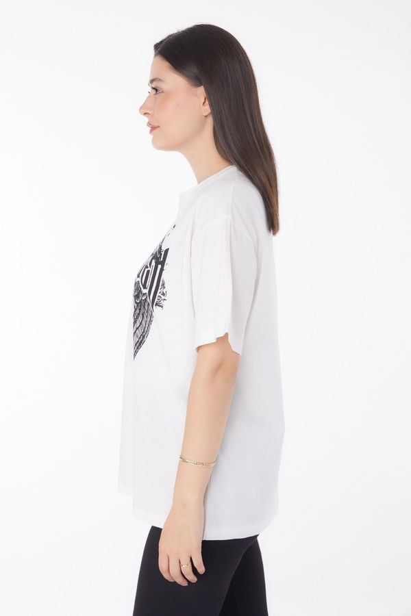 Baskılı T-shirt Beyaz - 25694