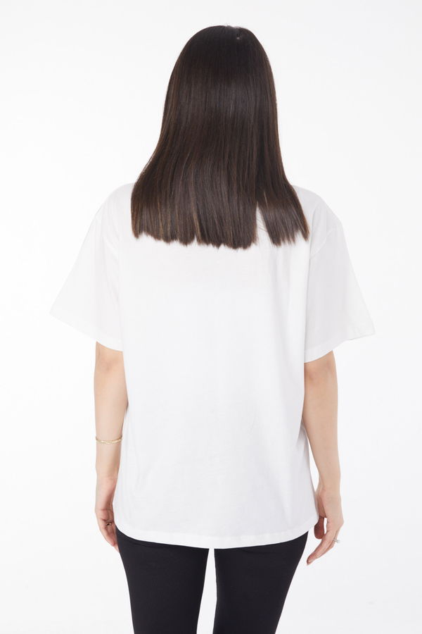 Baskılı T-shirt Beyaz - 25694